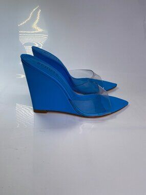 SCHUTZ Women's Blue Lucimara Vinyl Wedge Sandal Heel Sz 7.5
